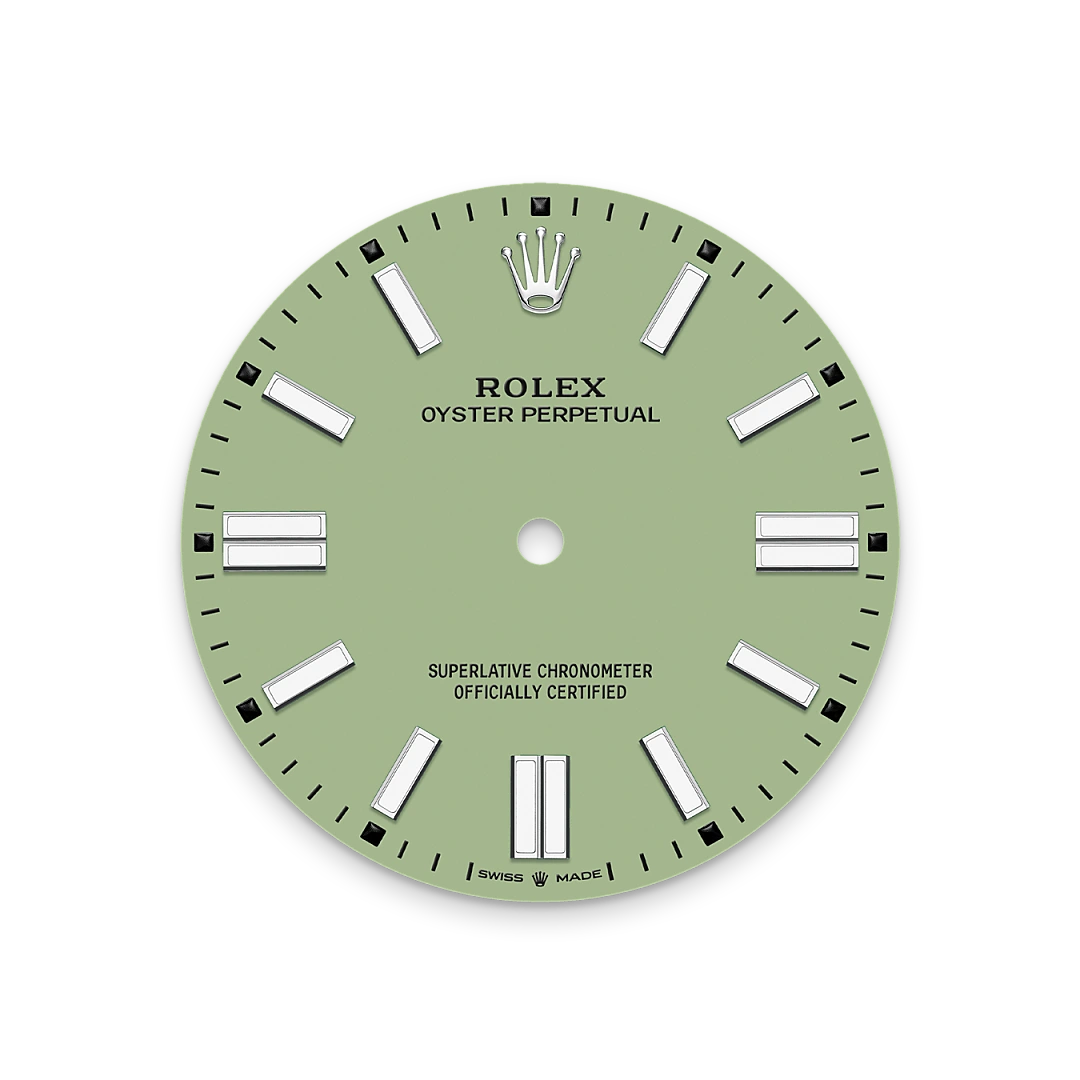 Impression zu Zifferblatt in Pistachio des Rolex-Modells Oyster Perpetual 41